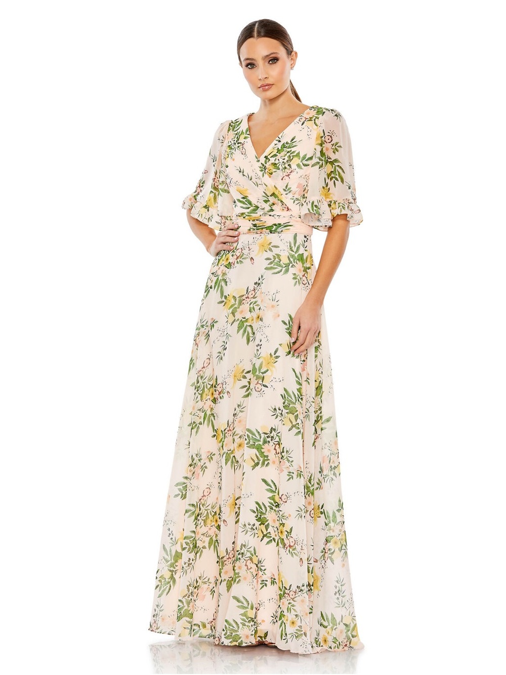 Blush Floral Wrap Maxi Dress with V-Neck